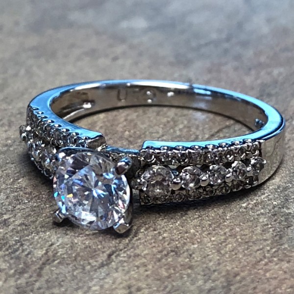 14K White Gold Diamond Accent Engagement Ring